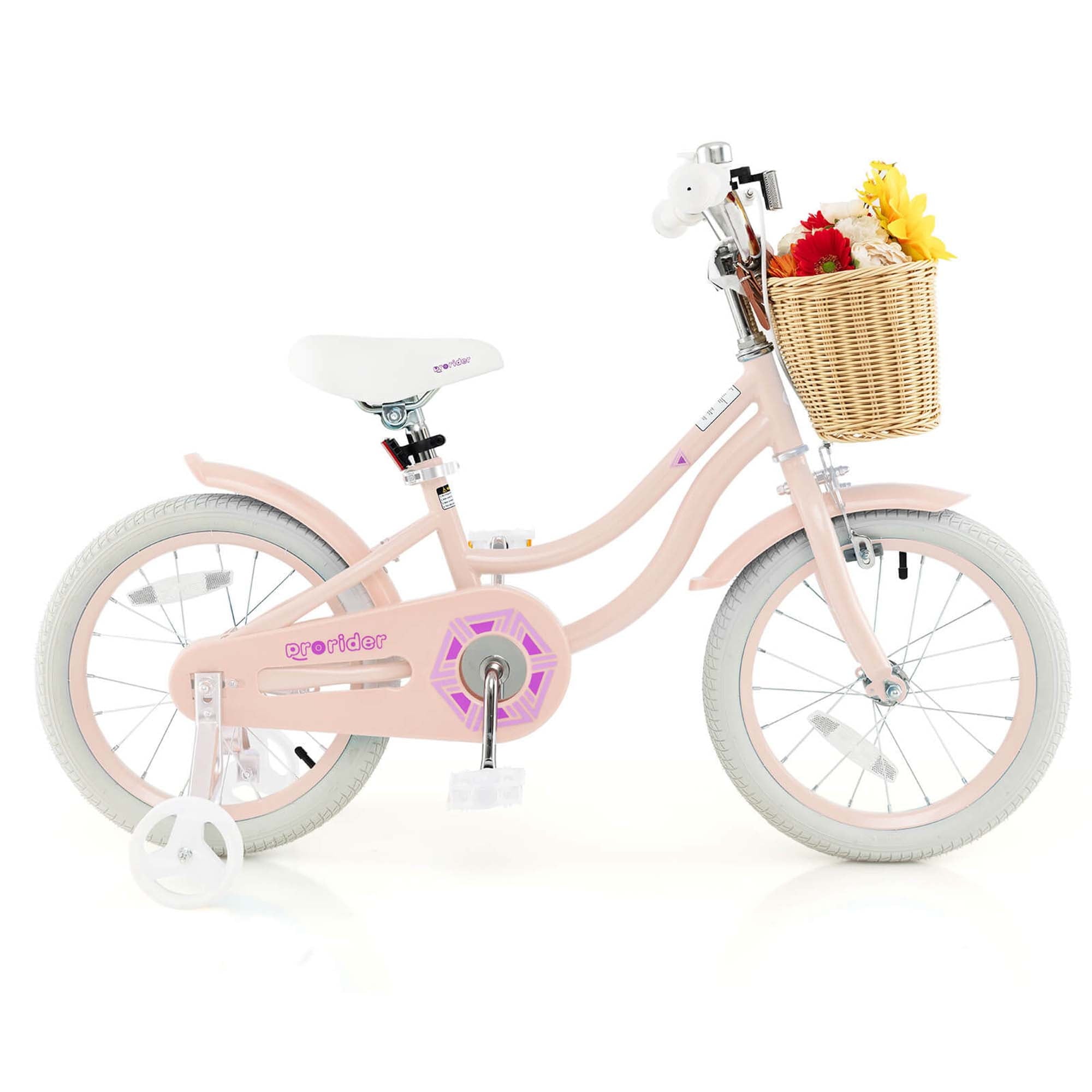 Costway 16 Kid’s Bike with Training Wheels Adjustable Handlebar Seat Handbrake Pink