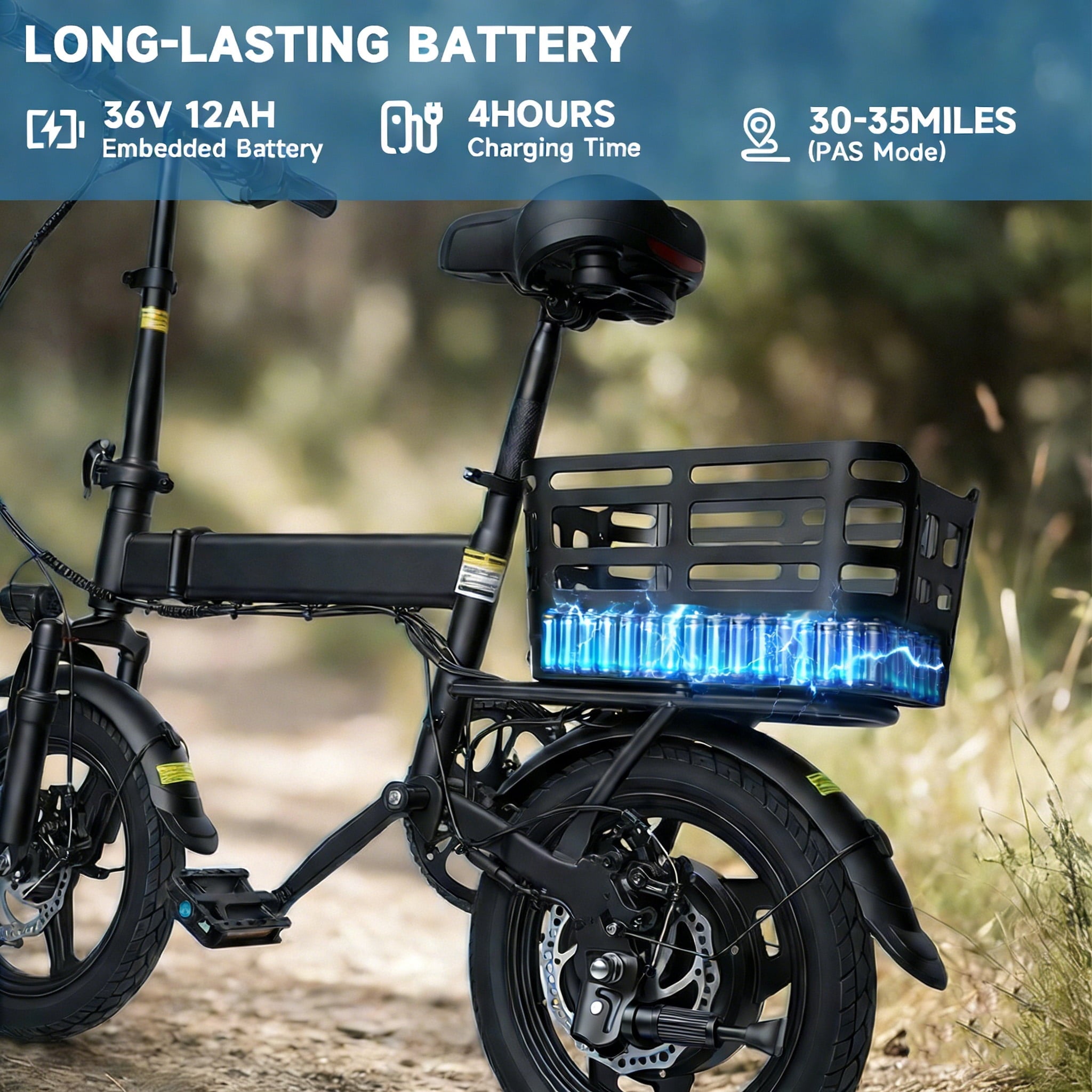 14 Folding Electric Bicycles with 500W Peak Motor,35 Miles 20MPH 432WH Integrated Battery ,Ebike for Adults with Basket,UL2849