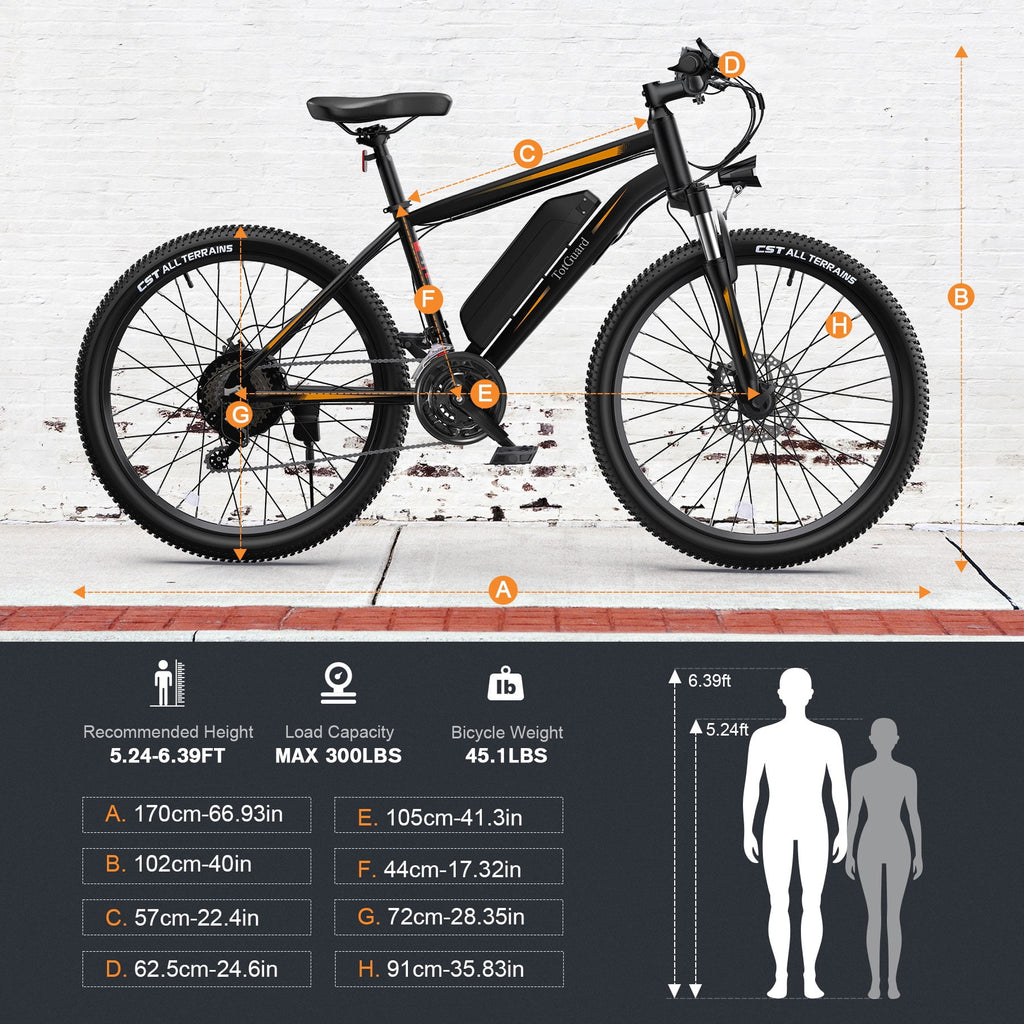TotGuard Electric Bike for Adults, 26 Ebike 350W Adult Electric Bicycles, Electric Mountain Bike with 36V 10.4Ah Battery, Suspension Fork, Shimano 21 Speed Gears