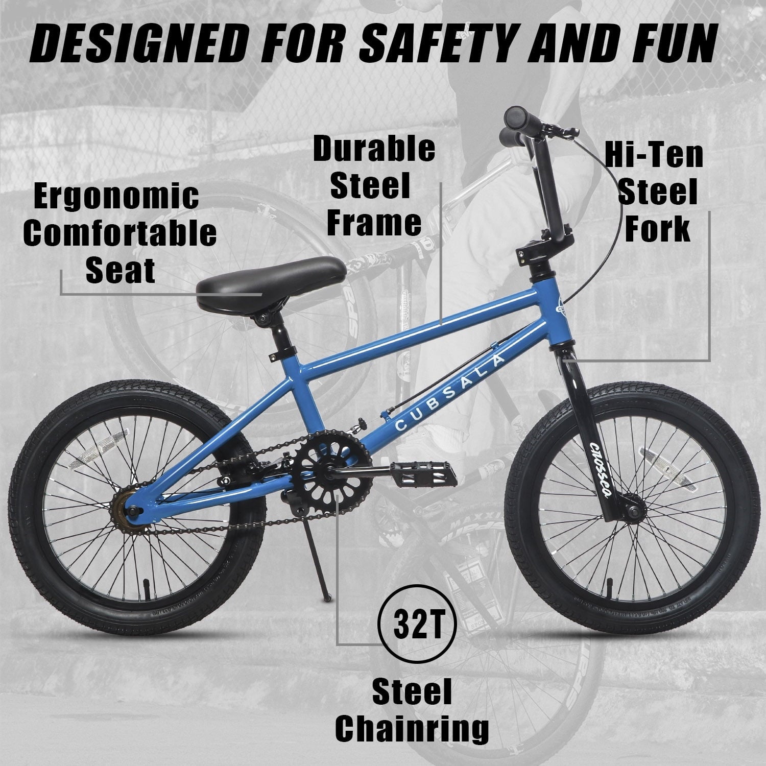 cubsala 18 in Freestyle BMX Kids Bike for Age 5-8 Years Old Boys Girls,Blue